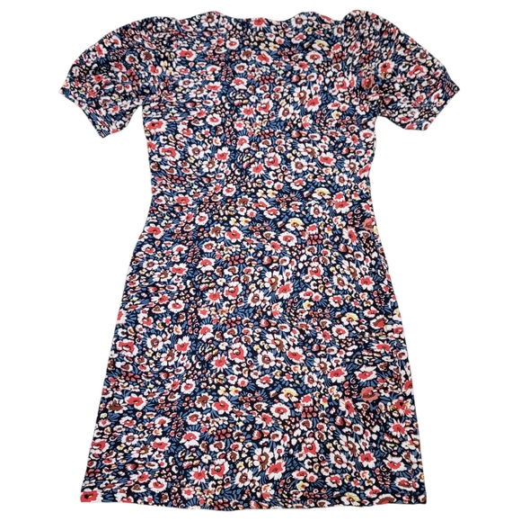 Boden V-neck Floral Mini Dress Cotton Short Puff Sleeves  Blue Red Women’s 8L - Picture 7 of 17